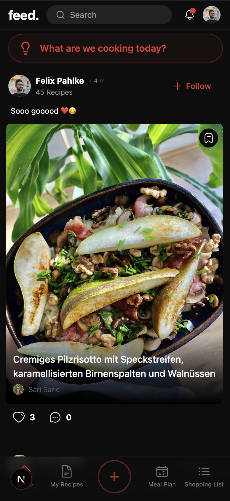 feed. app showing recipe details